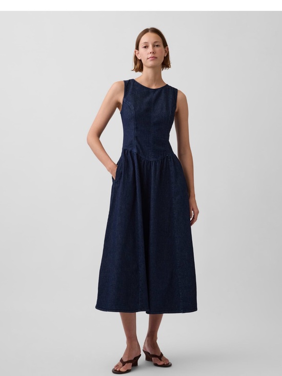GAP Dresses & Skirts - NWT Gap Denim Drop Waist Midi Dress with Pockets and Basque waist. Size L